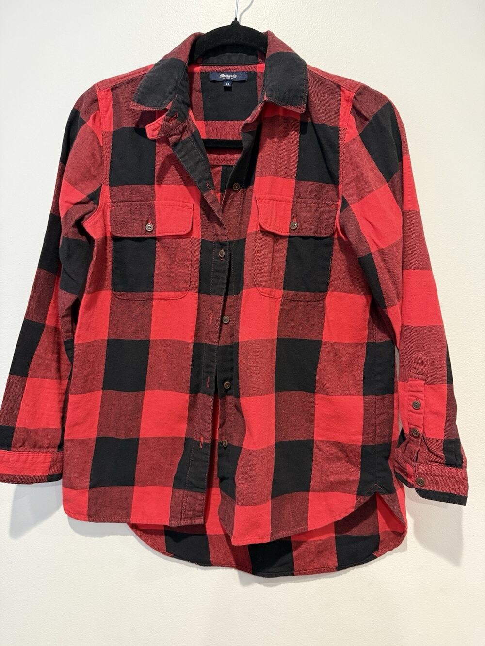 Madewell Women’s Buffalo Plaid Flannel Button Up Shirt Red Black 100% Cotton XS